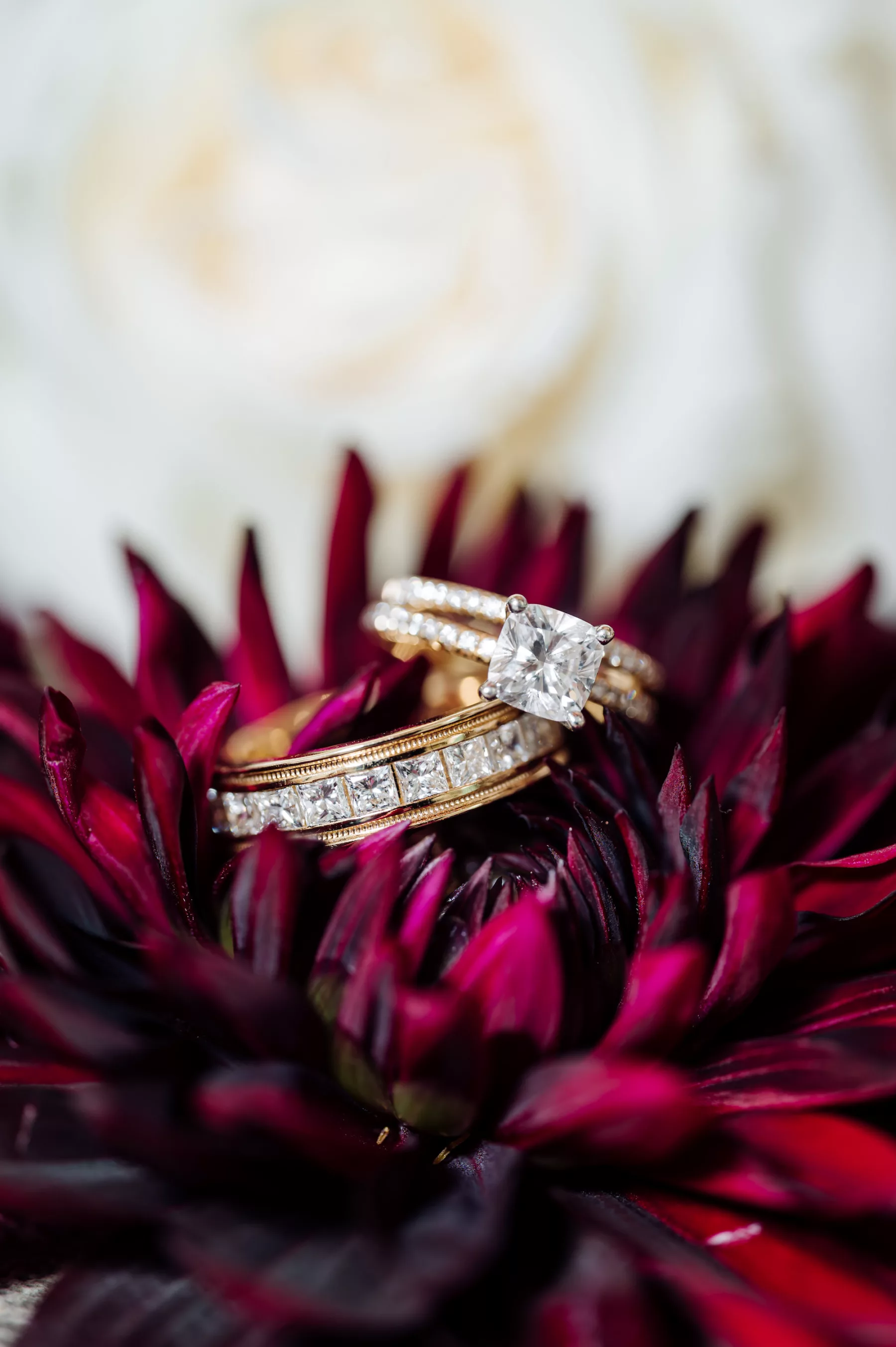 Princess Cut Engagement Ring with Gold Diamond Wedding Band