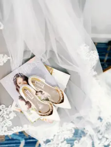 Elegant Badgley Mischka Wedding Shoe Ideas with Champagne Pearl Strap