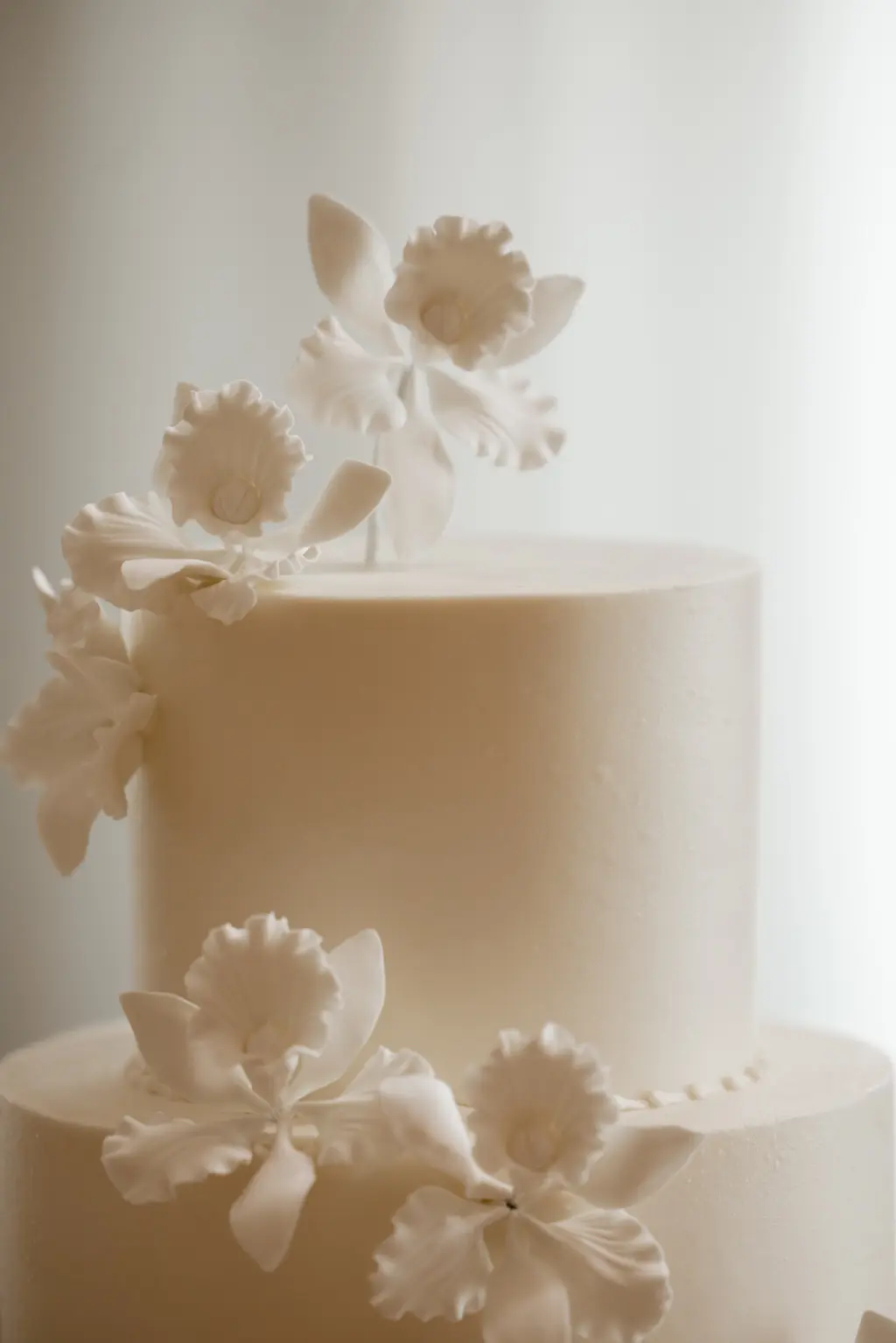 Modern Round Two-Tiered Wedding Cake with White Sugar Flowers Ideas
