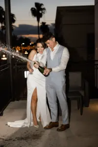 Bride and Groom After Wedding Champagne Celebration