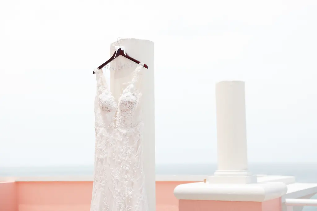 White Lace Mermaid Giovanna Alessandro Wedding Dress with Plummeting Neckline Ideas | Custom Last Name Wired Hanger Inspiration