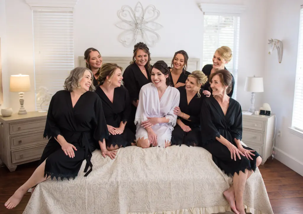 Bride and Bridesmaids Getting Ready | Black and White Robe Inspiration | Tampa Bay Hair and Makeup Artist Adore Bridal