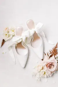 White Closed Toe Emmy London Wedding Shoes with Bow Detailing Inspiration