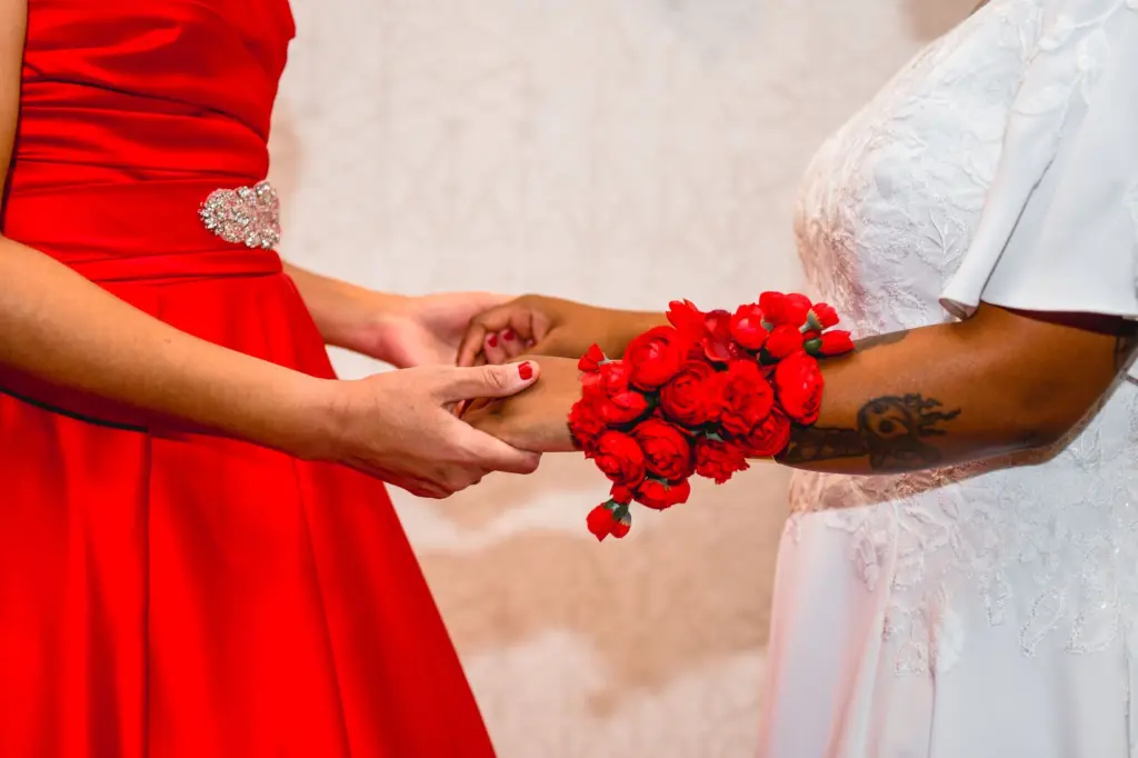 Brides First Look Wedding Portrait with Red Rose Corsage Bouquet Alternative Inspiration | Tampa Wedding Planner UNIQUE Weddings + Events 