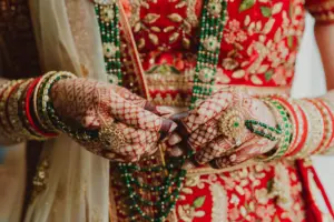 Bridal Henna Inspiration | Gold, Red, and Green Indian Wedding Dress Ideas