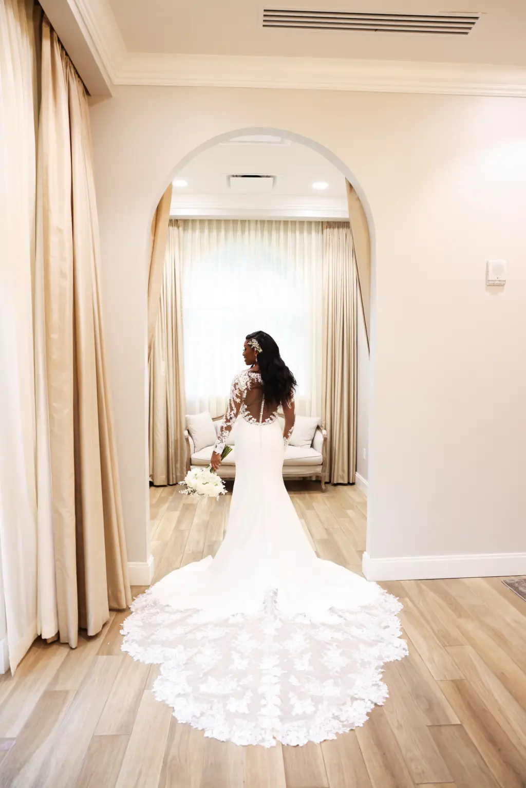 Sheer Lace Long Sleeve Fit and Flare Wedding Dress Ideas | Safety Harbor Venue Harborside Chapel | Lifelong Photography Studio