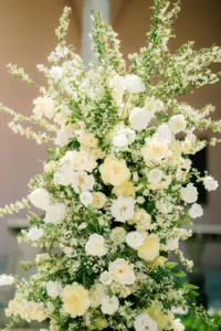 White and Yellow Flowers for Italian Wedding Ceremony Column Arch Arrangement Ideas