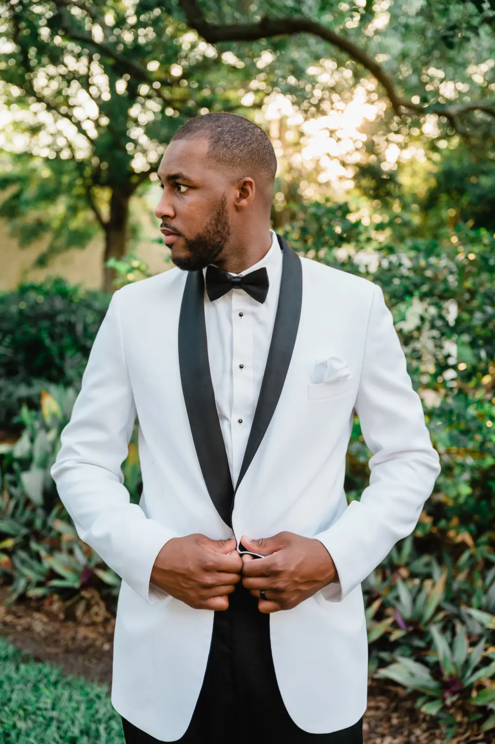 Groom's Black and White Wedding Tuxedo and Bowtie Inspiration