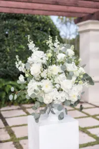 White Hydrangeas, Roses, and Eucalyptus Altar Decor Ideas | Tampa Bay Florist Beneva Flowers and Plantscapes
