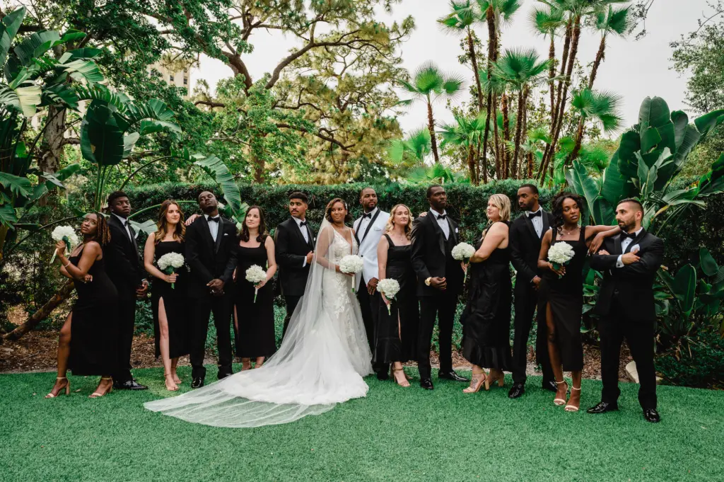 Black Tuxedo and Bridesmaids Dress Attire for Bridal Party Ideas | Wedding Venue Tampa Garden Club | Tampa Wedding Photographer and Videographer Iyrus Weddings