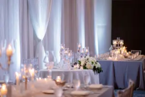 Elegant Monochromatic Wedding Inspiration | Candle Centerpiece Ideas For Classic Ballroom Wedding Reception Inspiration | Tampa Bay Event Venue Hilton Tampa Downtown