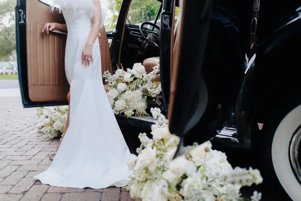 Black Vintage Wedding Getaway Car | Tampa Transportation Rental Classically Ever After | Florist Marigold Flower Co