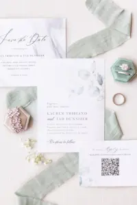 Watercolor Greenery Wedding Invitation Suite Inspiration with QR Code Response Card Alternative