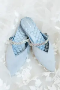 Pointed Blue Birdies Wedding Shoes Ideas with Crystal Rhinestone Band