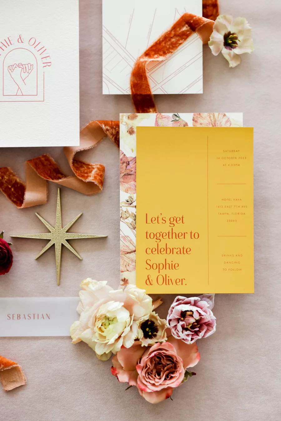 Red and Yellow Retro Boho Wedding Invitation Suite Ideas