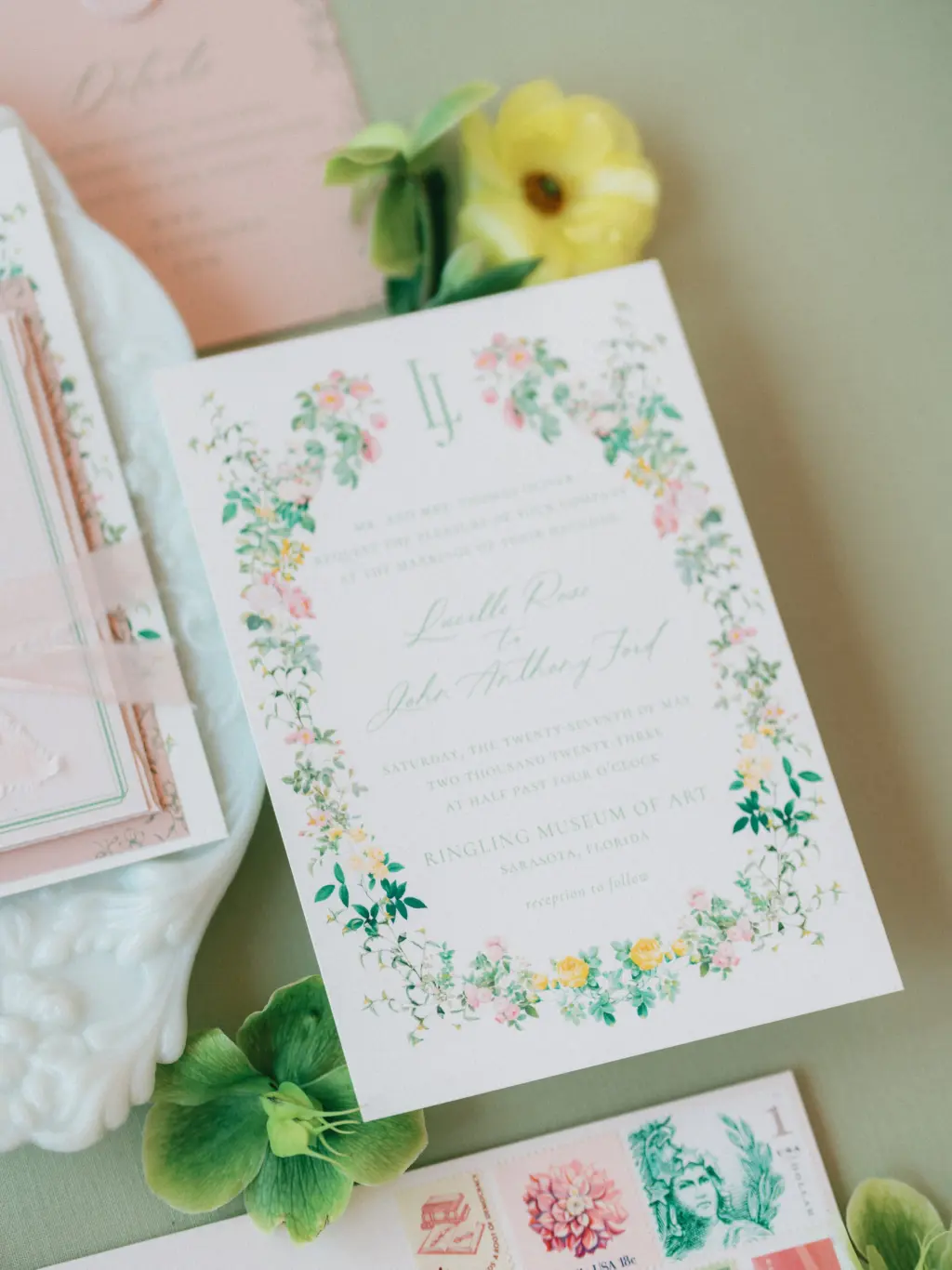 Pastel Floral Italian Summer Wedding Invitation Suite Inspiration