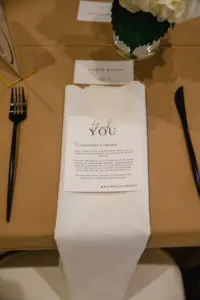 Thank You Cards for Wedding Guest Reception Table Setting Ideas | Sleek Black Flatware Inspiration