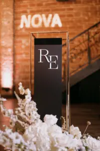 Modern Monogrammed Black, Gold, and White Please Find Your Seat Wedding Reception Seating Chart