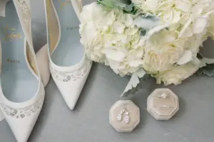 White and Lace Christian Louboutin Wedding Shoe Inspiration | Oval Engagement Ring Ideas