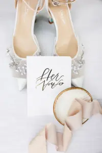 Her Vows Wedding Booklet Ideas | Crystal Beaded Betsey Johnson White Wedding Shoe Inspiration