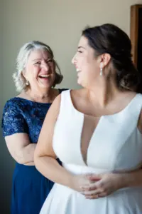 Bride and Mother Getting Ready Wedding Portrait