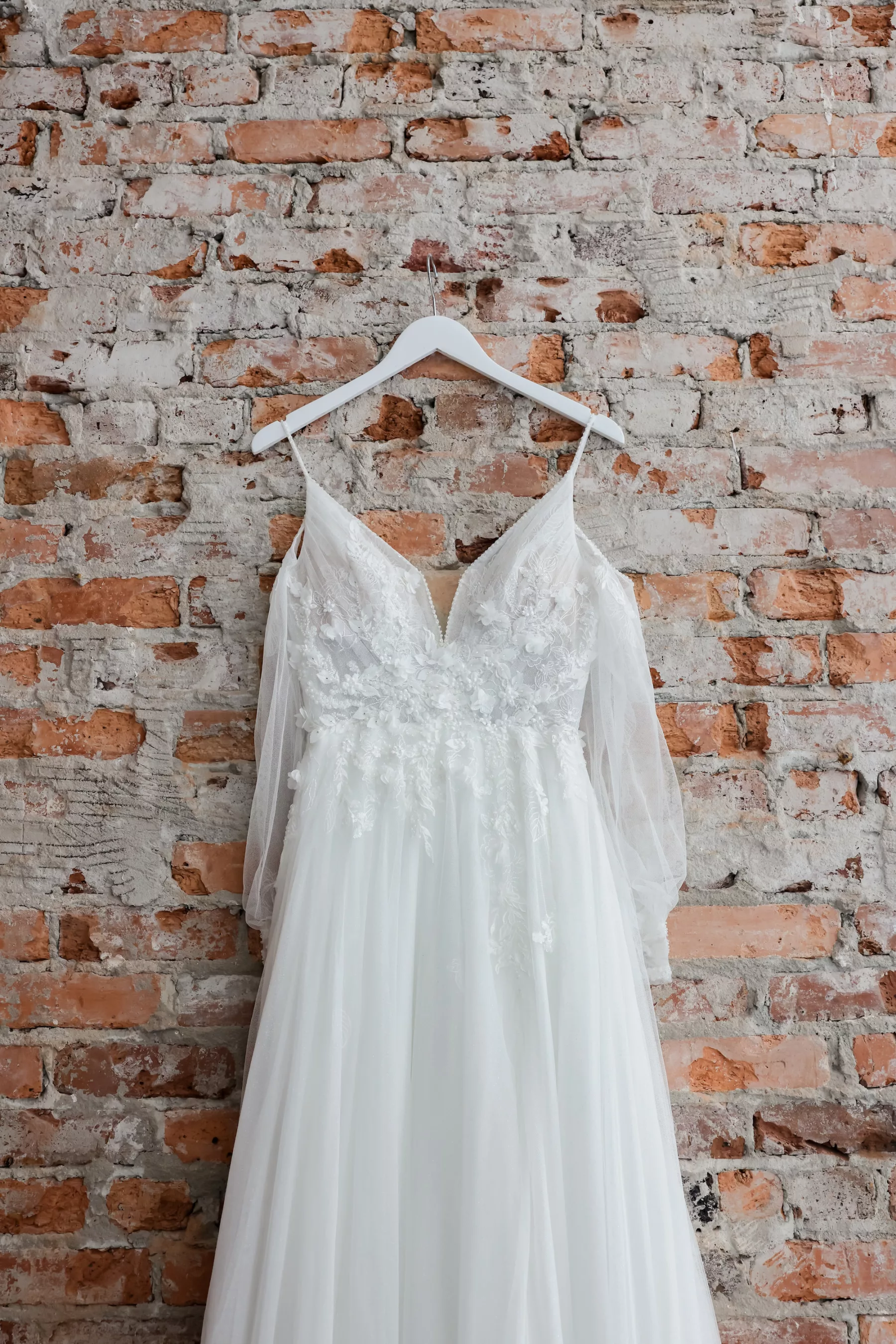 Romantic White Lace and Tulle Cold Shoulder with Sleeves A-Line Wedding Dress Ideas | Boutique Truly Forever Bridal Tampa