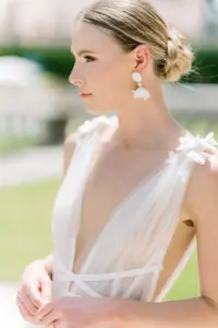 White Tulle Deep V Neckline, A-Line Marchesa Italian Wedding Dress Inspiration | Sarasota Photographer Amber Yonker Photography