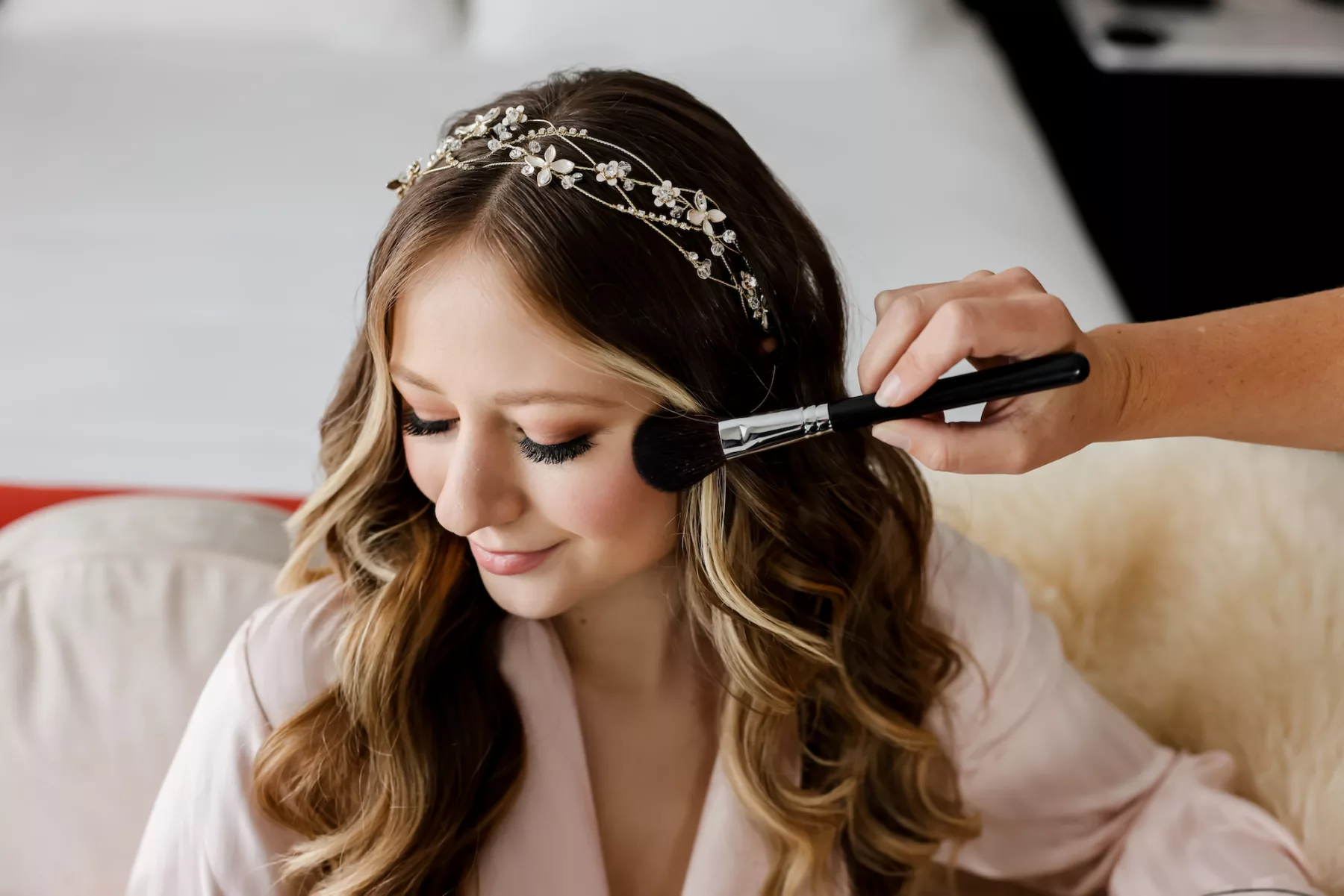 Bride Getting Ready Wedding Portrait | Crystal Flower Headband Bridal Accessory | Tampa Bay Hair and Makeup Artist Adore Bridal Services | Photographer Lifelong Photography Studio
