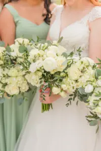 White Roses, Hydrangeas, and Greenery Elegant Christmas Wedding Bouquet Ideas