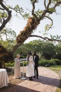 Bride and Groom Wedding Vow Exchange Under Oak Tree | Tampa Bay Officiant Weddings by Bonnie | Waterfront Sarasota Florida Event Venue Marie Selby Gardens