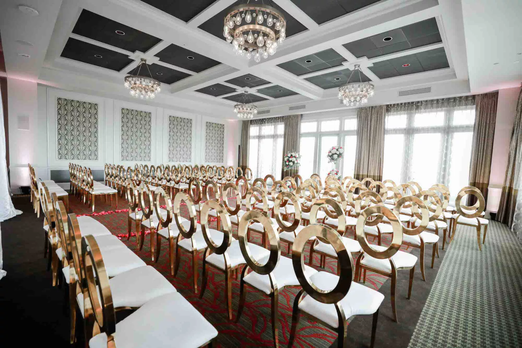 Indoor Grand Ballroom Wedding Ceremony Inspiration | Gold Oval Top Chair Ideas | Tampa Bay Event Venue The Birchwood