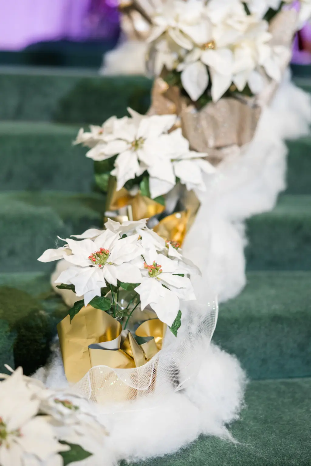 White Poinsettia Decor for Christmas Wedding Ceremony Altar Inspiration