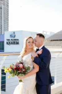 Bride and Groom Rooftop Wedding Portrait | Tampa Bay Event Venue The Florida Aquarium | Photographer Lifelong Photography | Planner Breezin Weddings