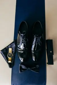 Groom's Wedding Day Essentials | Patent Leather Wedding Tuxedo Dress Shoe Inspiration | Fall Black Tie Wedding Ideas