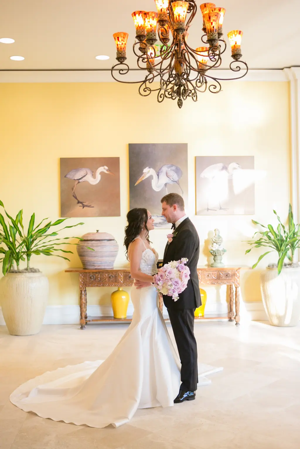 Intimate Bride and Groom Wedding Portrait | White Removable Spaghetti Strap Lace and Satin Mermaid Wedding Dress with Cathedral Train Inspiration | Tampa Bay Boutique Truly Forever Bridal
