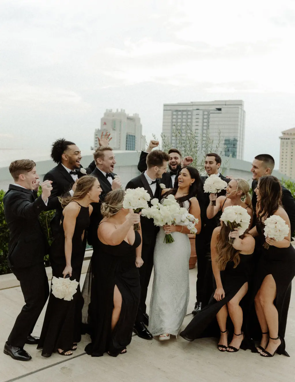 Bride and Groom with Wedding Party | Modern Black Tie Wedding Inspiration