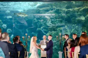 Coral Reef Gallery Wedding Ceremony Inspiration | Tampa Bay Photographer Lifelong Photography | Event Venue The Florida Aquarium | Planner Breezin Weddings