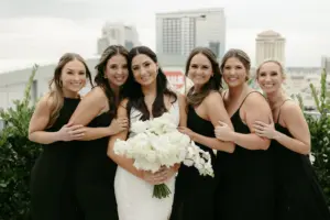 Mismatched Black Bridesmaids Wedding Dress Ideas | Elegant Hair and Makeup Inspiration