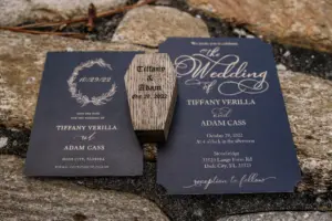 Black and Gold Elegant Halloween Wedding Invitation Ideas with Custom Coffin Ring Box