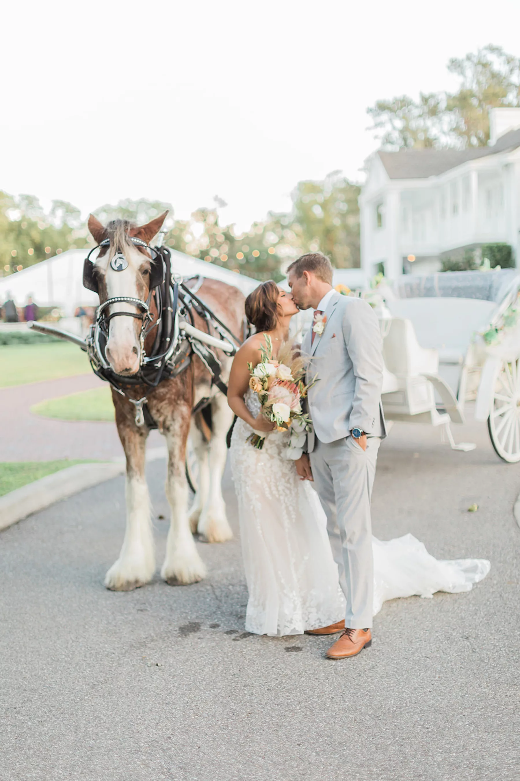 Bride and Groom with Horse and Carriage Wedding Portrait | Tampa Bay Event Planner B Eventful