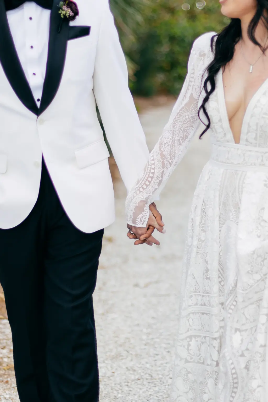 Black and White Tuxedo Inspiration | White and Nude Boho Lace Rue de Seine Wedding Dress with Removable Sleeves Ideas