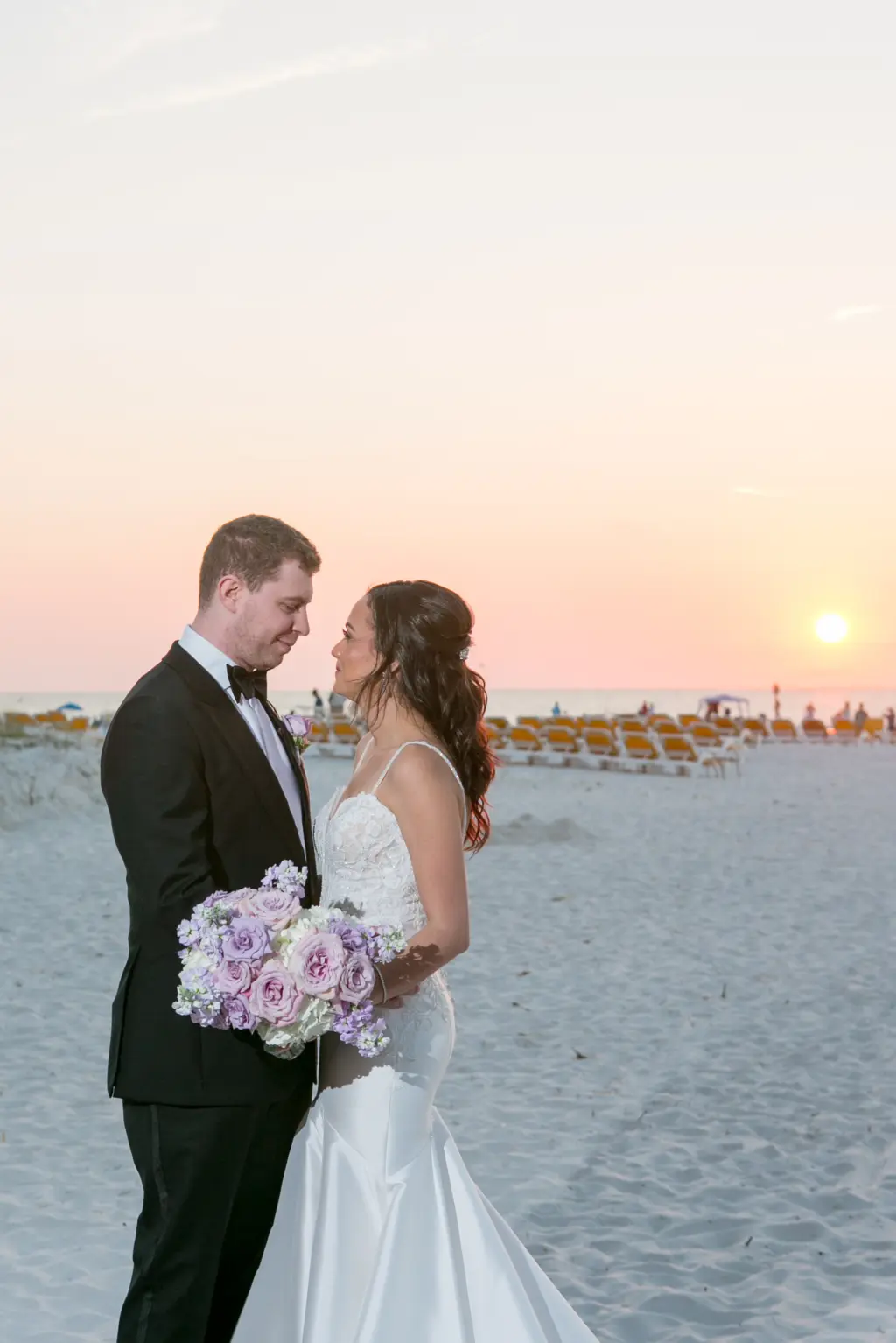 Bride and Groom Sunset Beach Wedding Portrait | Clearwater Photographer Carrie Wildes Photography