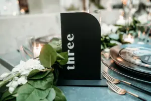 Modern Black and White Arch Wedding Reception Table Number Decor Inspiration