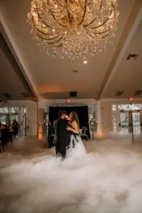 Bride and Groom First Dance Fog Machine Wedding Portrait | Dancing on a Cloud | Tampa Bay Event Planner B Eventful | Dade City Event Venue Stonebridge Events