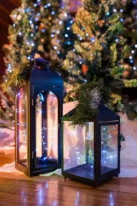 Christmas Winter Wedding Reception Lantern Fairy Lights Decor Inspiration
