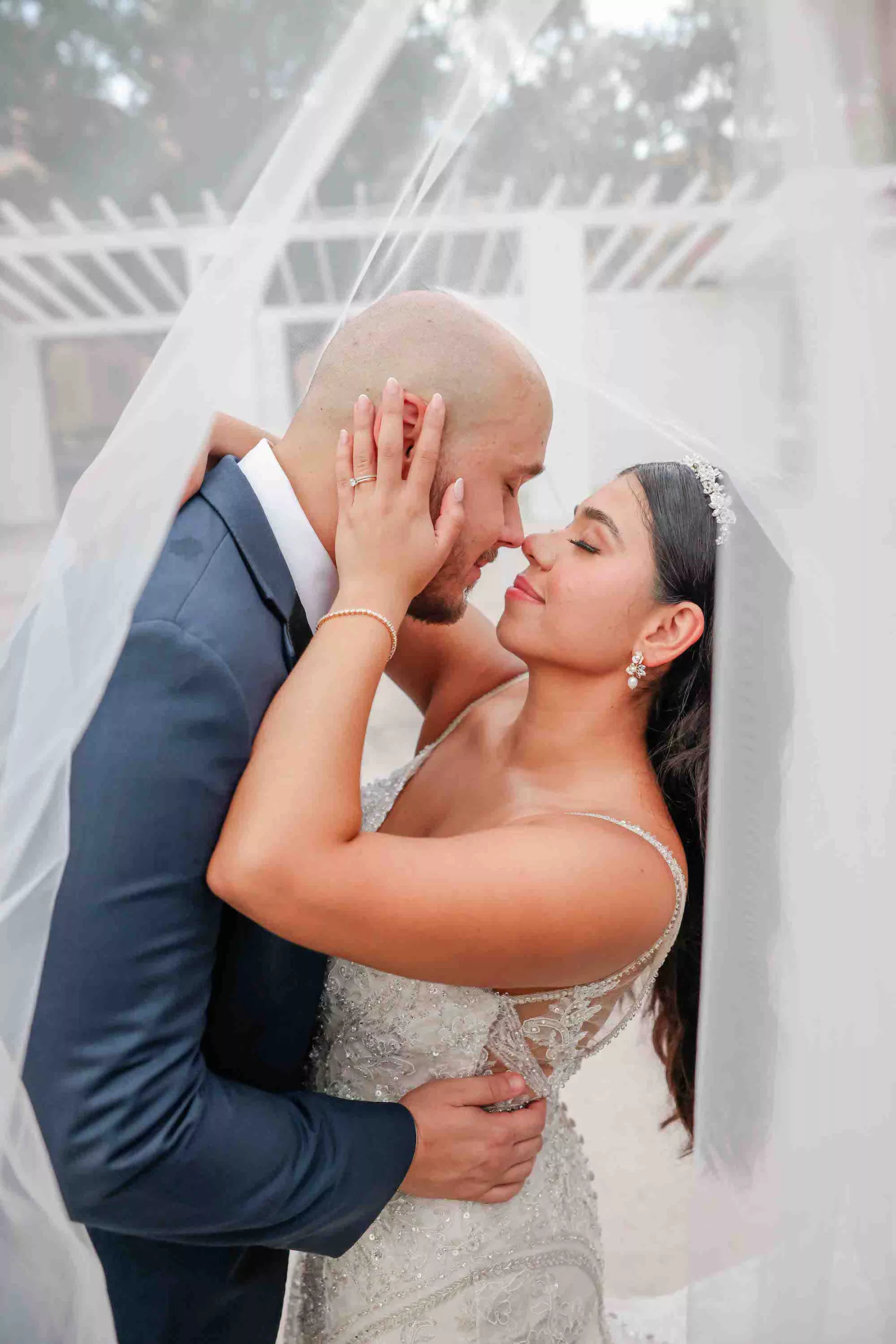 Romantic Bride and Groom Veil Wedding Portrait | Tampa Bay Photographer Lifelong Photography Studio