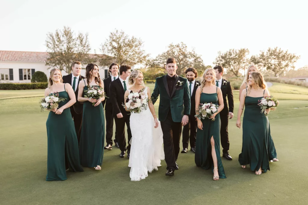 Emerald and Black Wedding Party Attire Inspiration | Tampa Bay Event Venue The Concession Golf Club | Sarasota Florist Bruce Wayne Florals