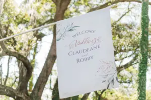 White and Watercolor Greenery Welcome Wedding Flag Inspiration