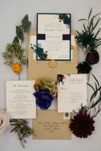 Black and Dark Purple Jewel-Toned Floral Fall Wedding Invitation Suite Inspiration