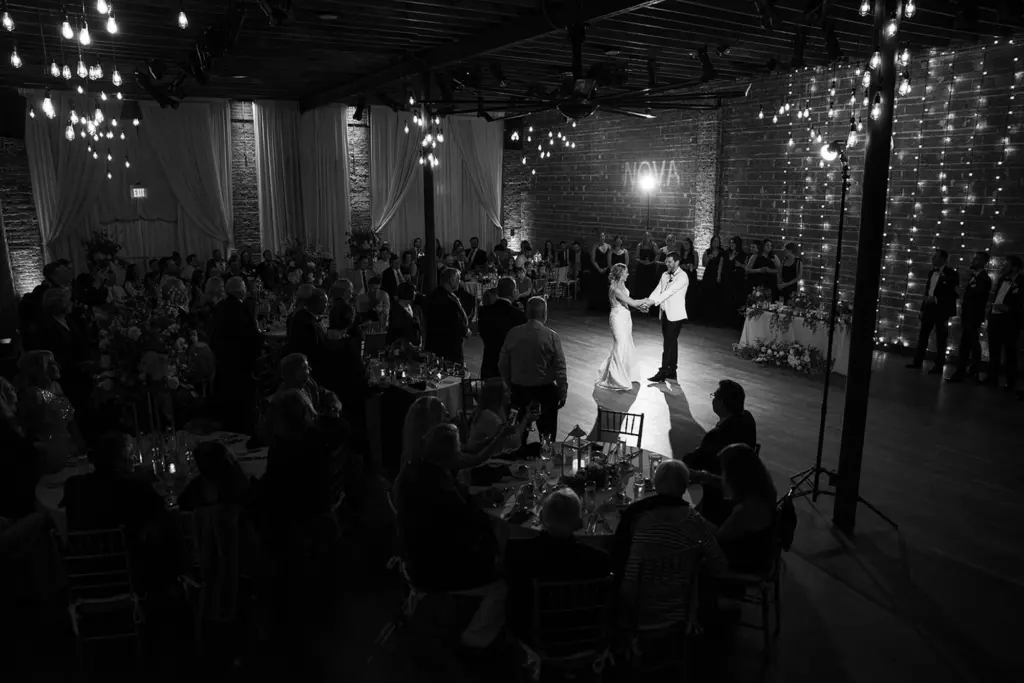 Classic Black and White Wedding Photography | Bride and Groom First Dance Wedding Portrait | Tampa Bay Event Venue Nova 535